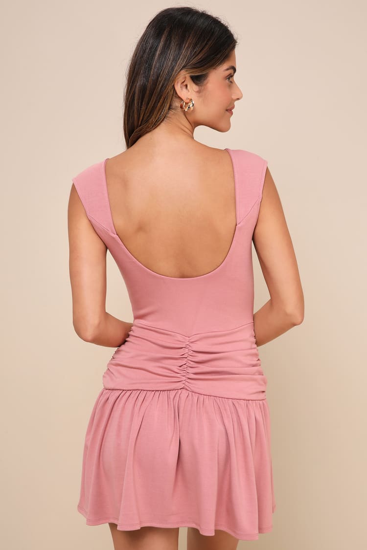 Dusty Rose Dress - Jersey Knit Dress - Drop Waist Mini Dress - Lulus
