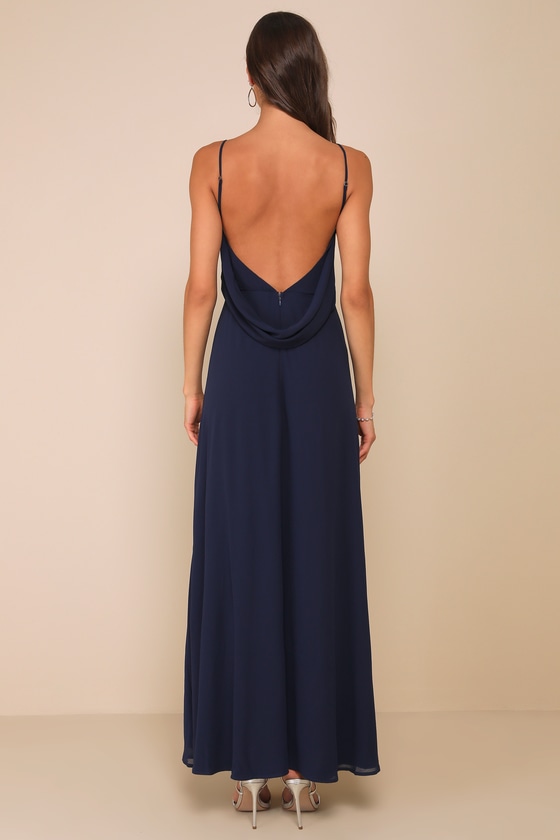 Sophisticated Pose Navy Chiffon Boat Neck Backless Maxi Dress 4