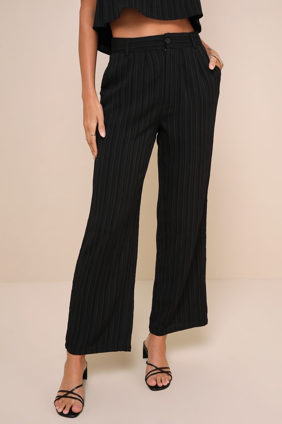 Shop Lulus Coolest Allure Black Textured High-rise Wide-leg Pants