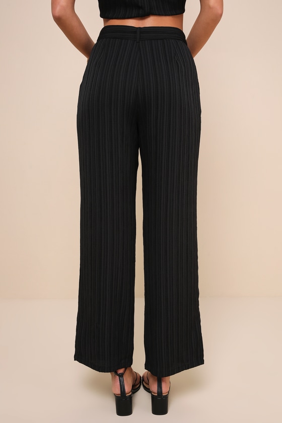 Shop Lulus Coolest Allure Black Textured High-rise Wide-leg Pants