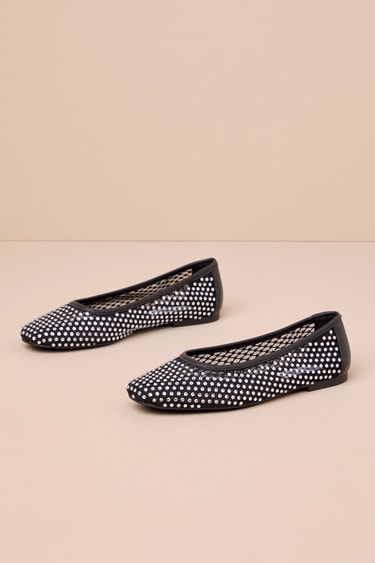 Steve Madden Auden Black Mesh Flats Rhinestone Flats Lulus