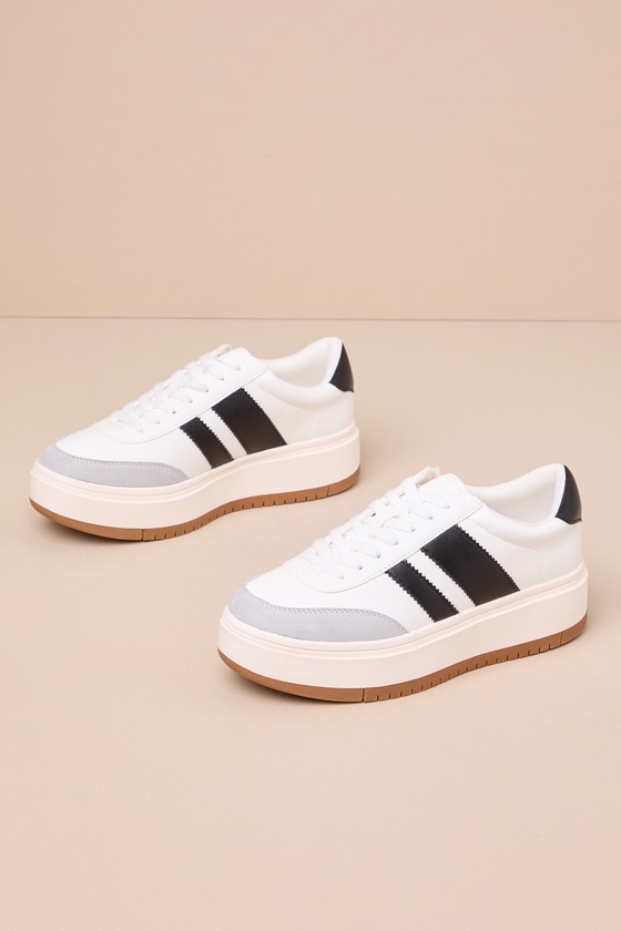 Navida White and Black Lace-Up Platform Sneakers 3
