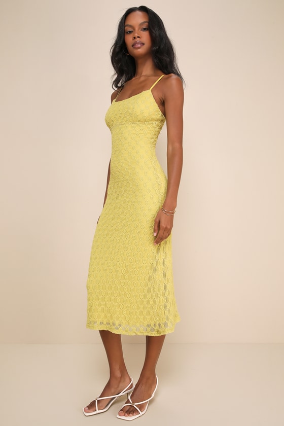 Lulus Lucky Girl Light Green Sleeveless Lace Midi Dress In Green