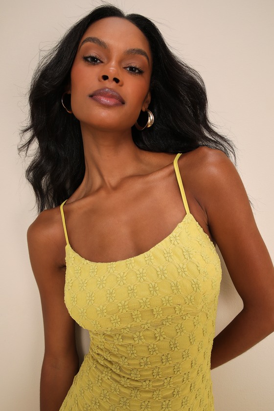 Lulus Lucky Girl Light Green Sleeveless Lace Midi Dress In Green