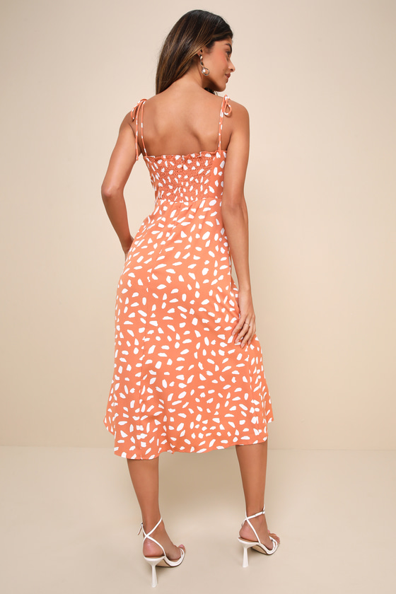 Light Orange Midi Dress - Tie-Strap Midi Dress - Sweetheart