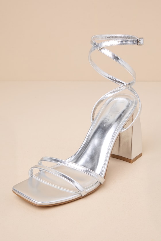 Tinslie Silver Metallic Strappy High Heel Sandals 1