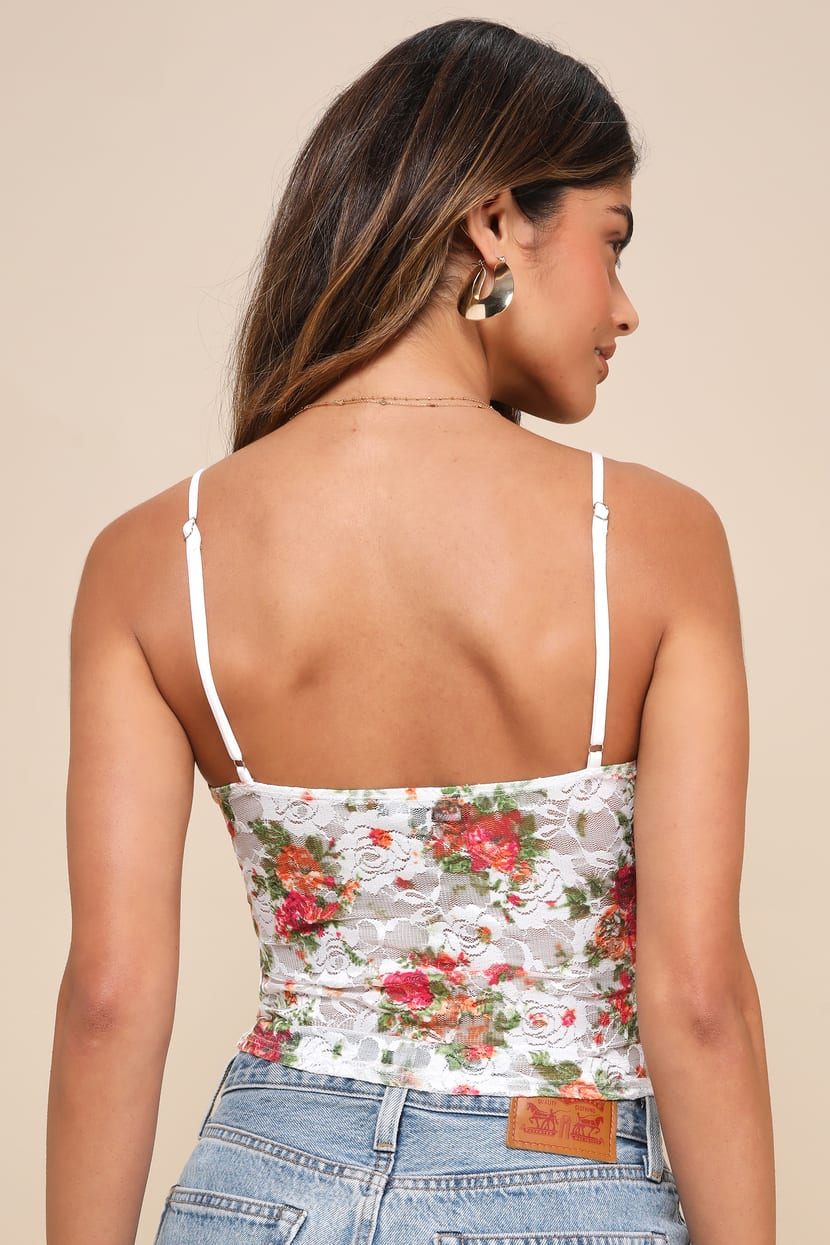 Precious Flirt White Floral Sheer Lace Cropped Cami Top