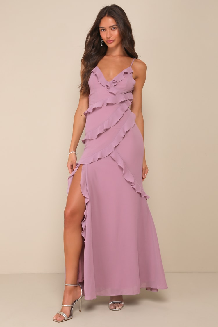 blue dress for baby girl Lavender Chiffon Halter A-Line Long Bridesmaid Dress – Modsele main image 1