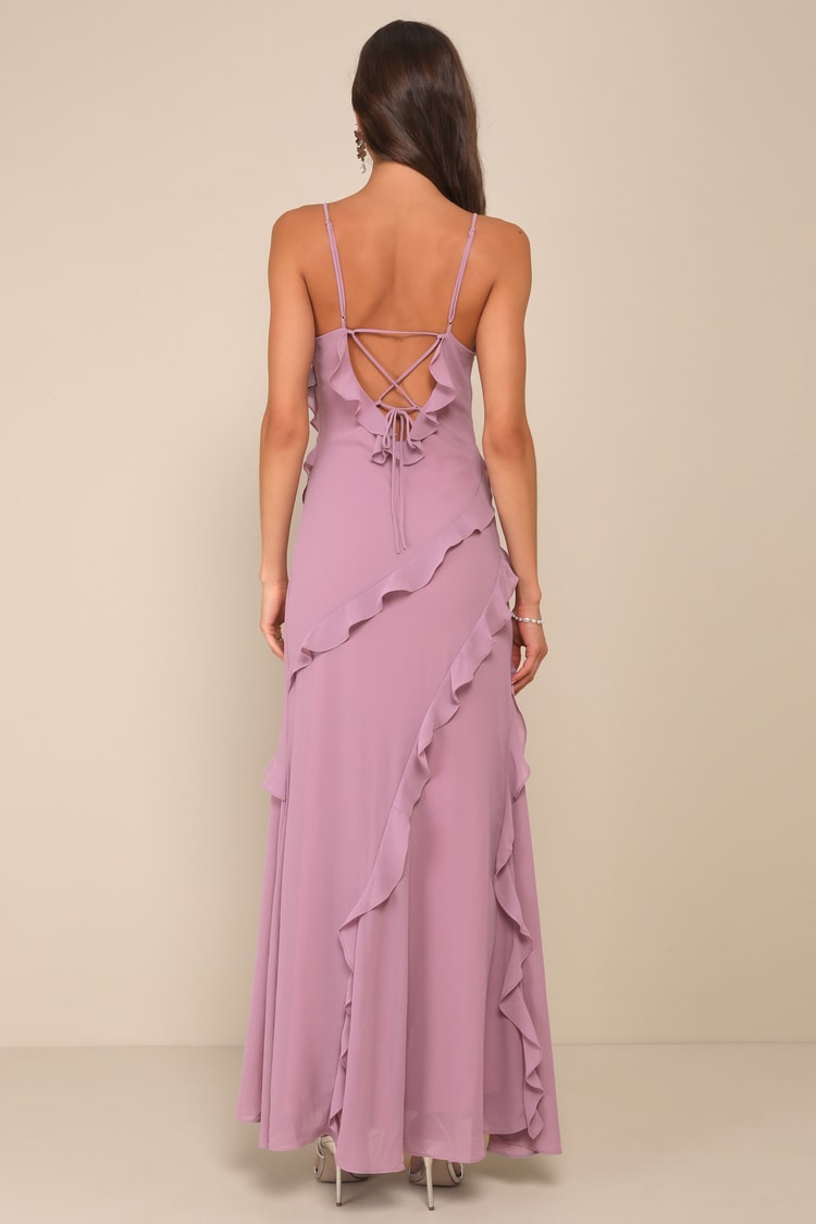 Fancy Sweetness Lavender Ruffled Lace-Up Sleeveless Maxi Dress