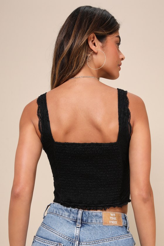Shop Lulus Flirtatious Attitude Black Lace Cropped Bustier Cami Top