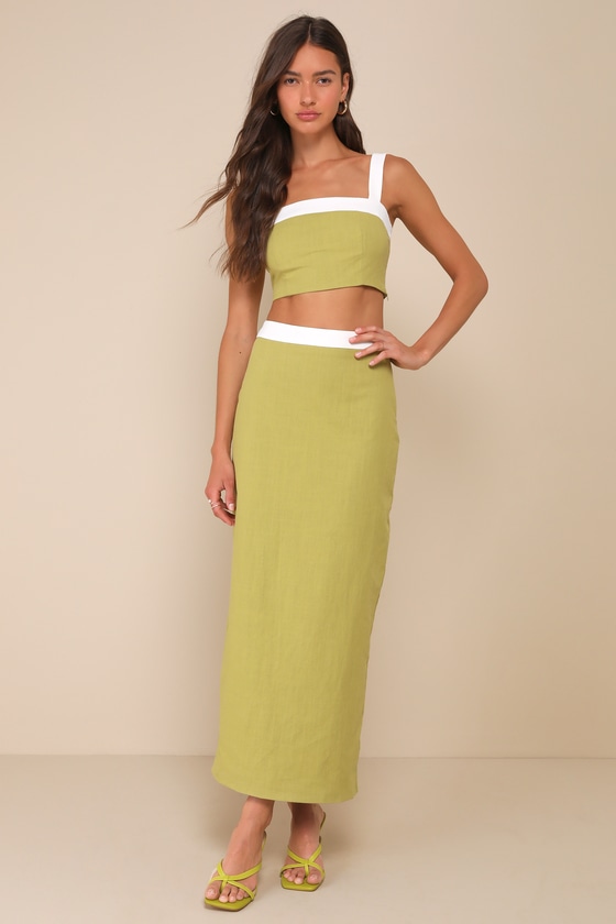 4TH & RECKLESS ELIAN GREEN AND WHITE COLOR BLOCK CROPPED TANK TOP 