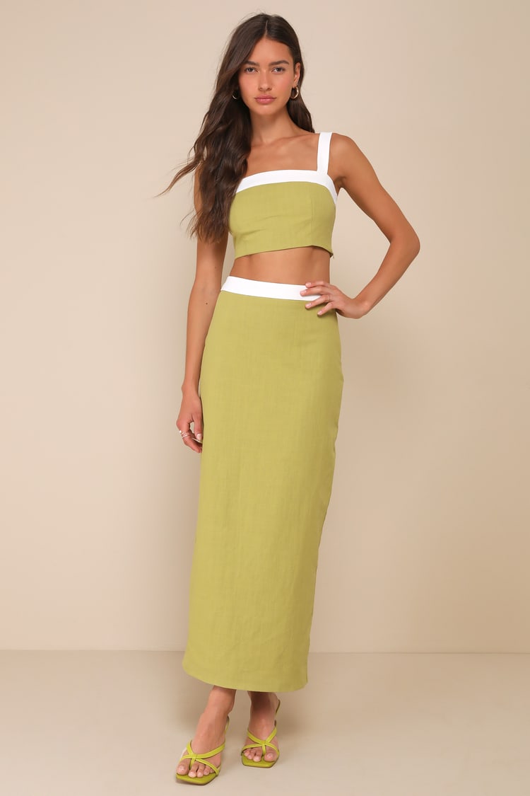 4th & Reckless Elian - Green and White Color Block Top - Crop Top - Lulus