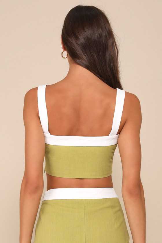 4TH & RECKLESS ELIAN GREEN AND WHITE COLOR BLOCK CROPPED TANK TOP 