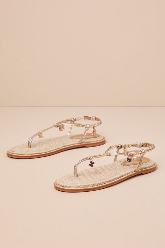Mitchell Platina Gold Metallic Charm Espadrille Sandals 1