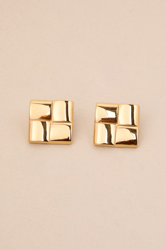 Azalea 18KT Gold Square Statement Earrings 2
