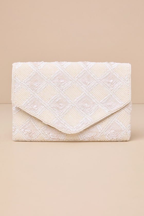 Gleaming Beauty Ivory Sequin Pearl Envelope Clutch 1