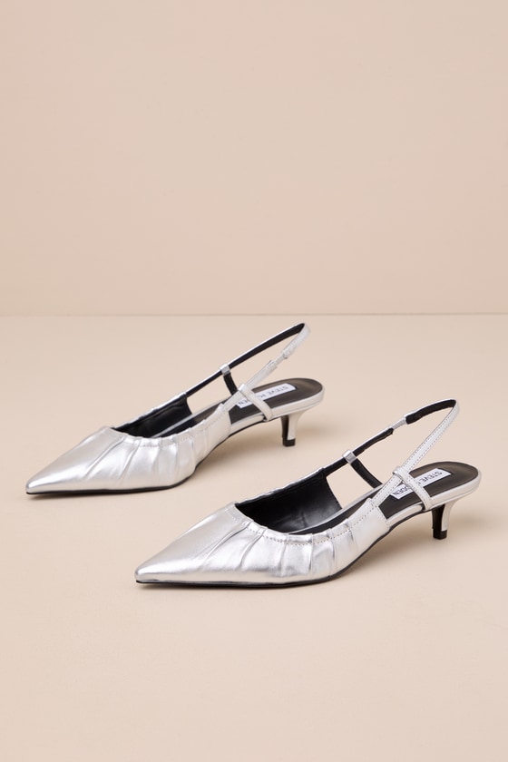 Steve Madden Syrie - Silver Kitten Heel Pumps - Slingback Pumps - Lulus