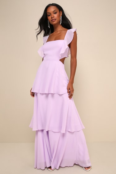 Elegant Event Lavender Ruffled Tie-Back Tiered Maxi Dress