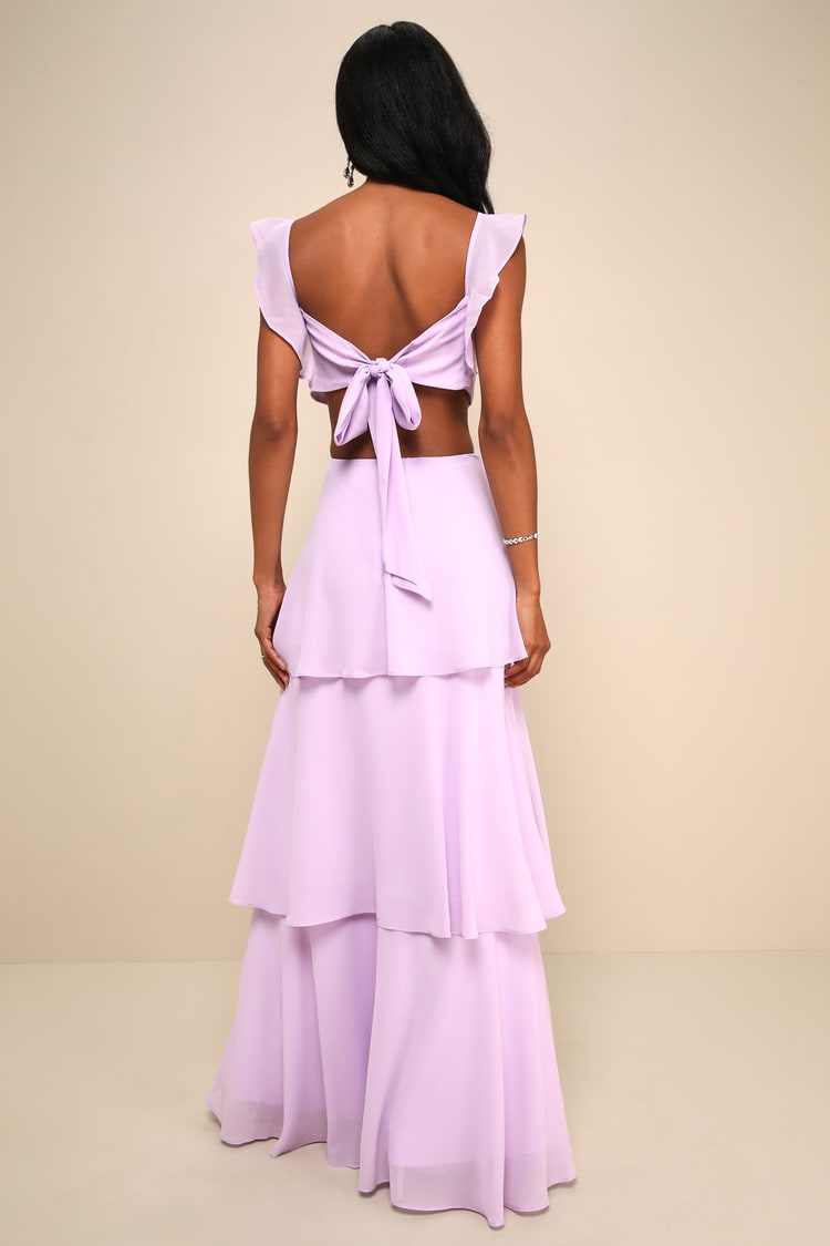 Elegant Event Lavender Ruffled Tie-Back Tiered Maxi Dress