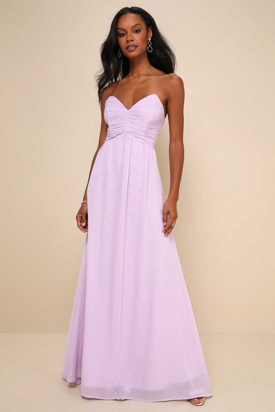 Delightful Memories Lavender V-Neck Strapless Maxi Dress 5