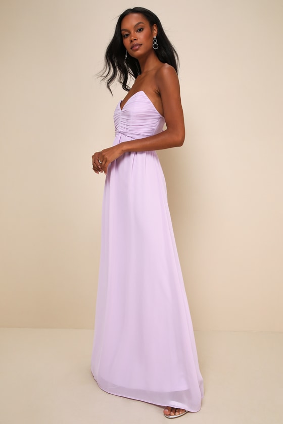 Delightful Memories Lavender V-Neck Strapless Maxi Dress 2