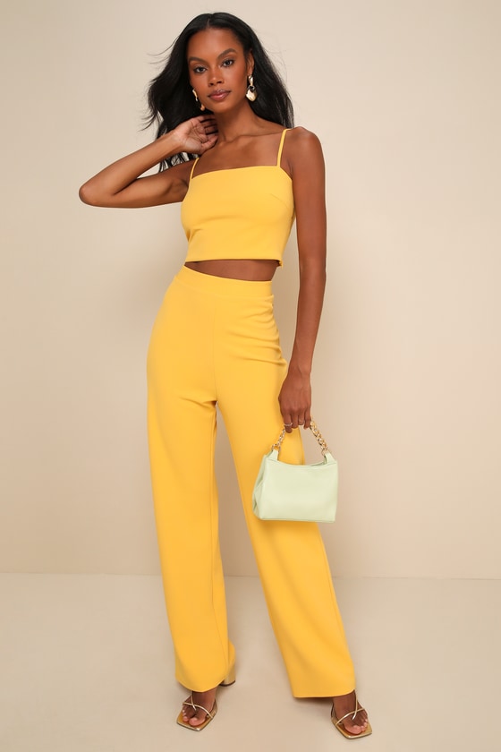 Impressive Aesthetic Yellow Wide-Leg Two-Piece Jumpsuit 3