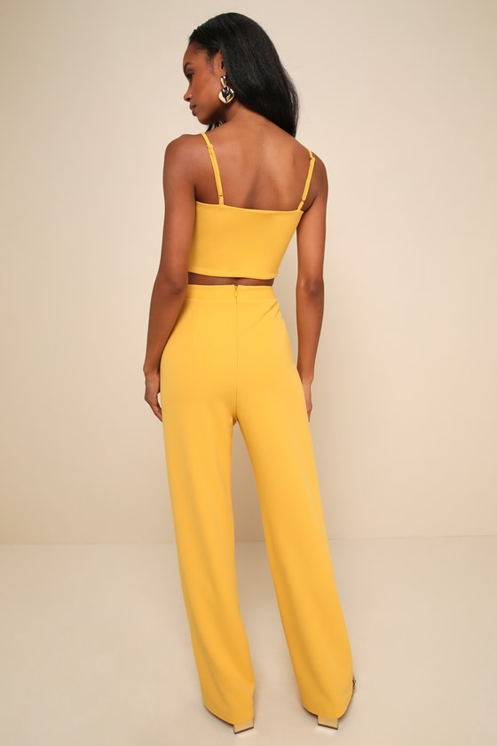 Impressive Aesthetic Yellow Wide-Leg Two-Piece Jumpsuit 5