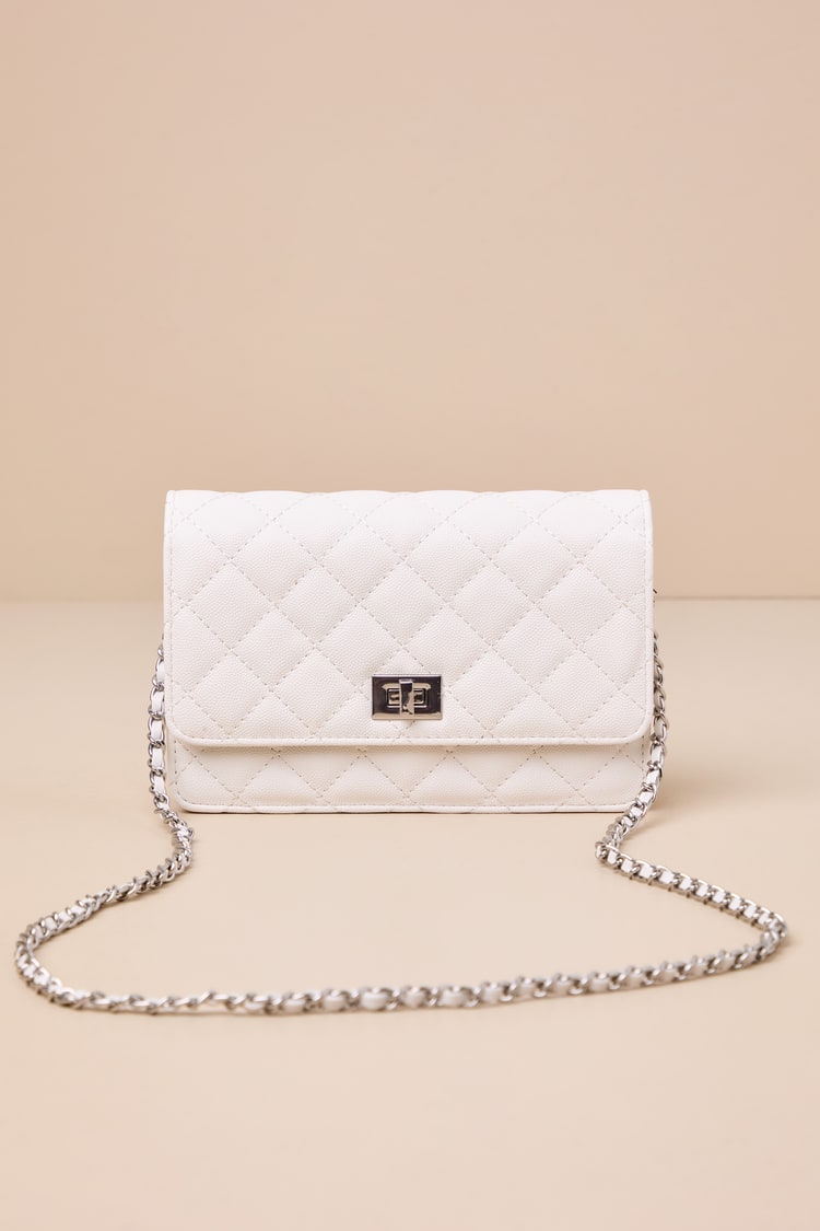 White Quilted Crossbody Bag Leather Crossbody Bag, White Luxurious Sling Handbag for  main image 3