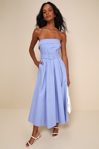 Trendsetting Choice Periwinkle Strapless Midi Dress With Pockets 4