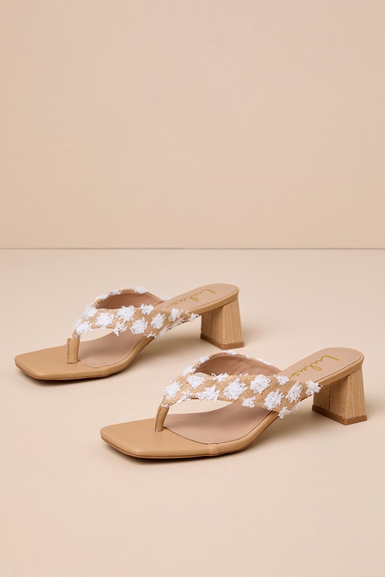 Shop Lulus Cachia Natural Raffia Textured High Heel Thong Sandals In Beige