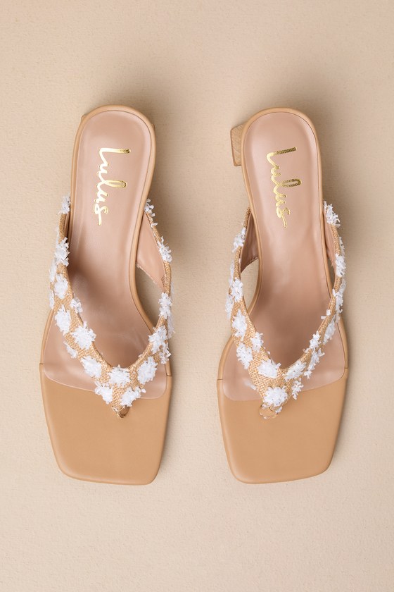 Shop Lulus Cachia Natural Raffia Textured High Heel Thong Sandals In Beige