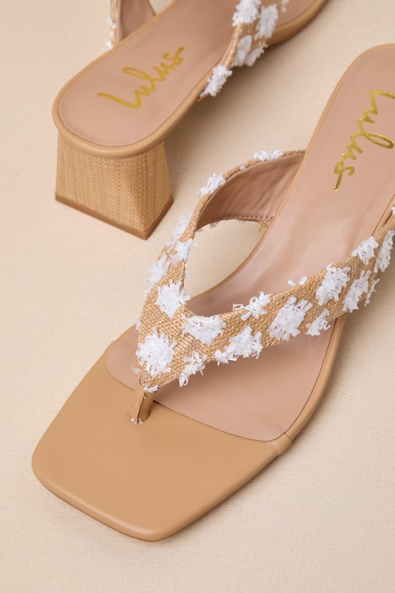 Shop Lulus Cachia Natural Raffia Textured High Heel Thong Sandals In Beige