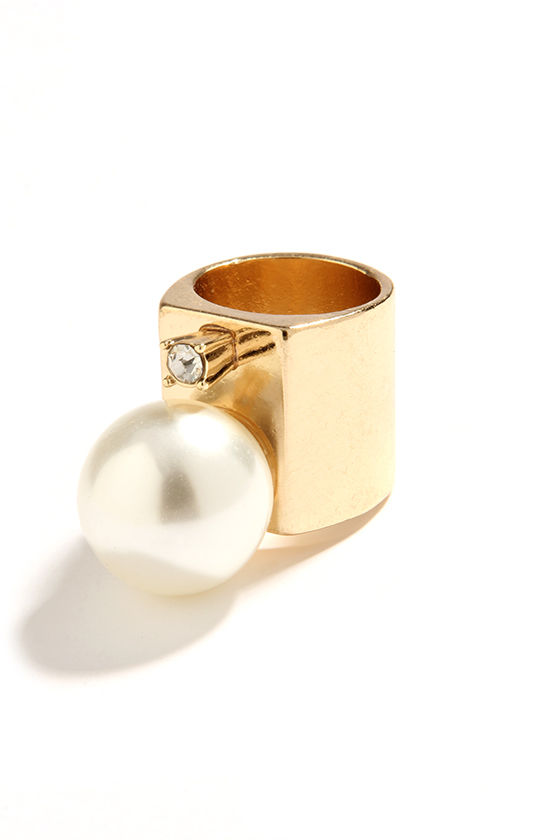 Gold Ring Pearl Ring Statement Ring 13.00 Lulus