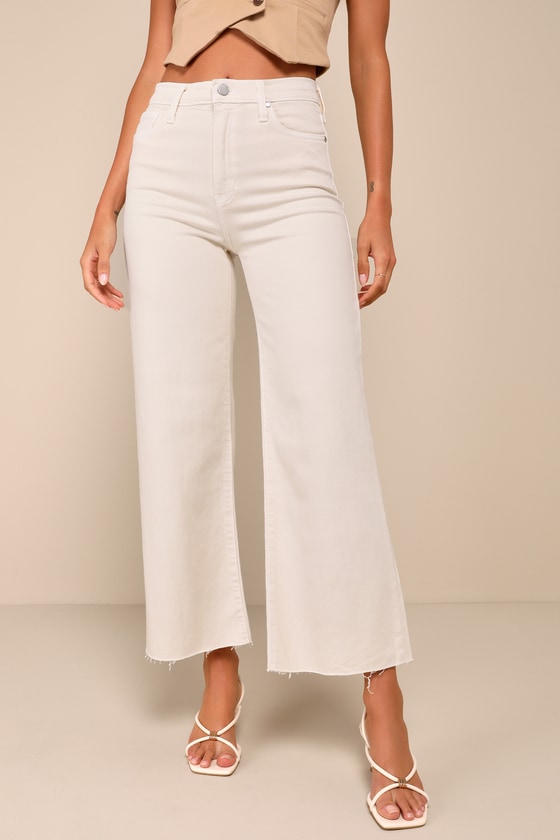 Stylish Promise Cream Wide-Leg Raw Hem Jeans 3