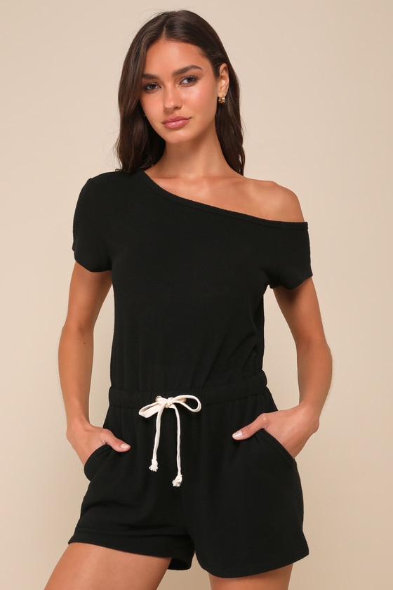 Sleek Black Knit Romper main image 0