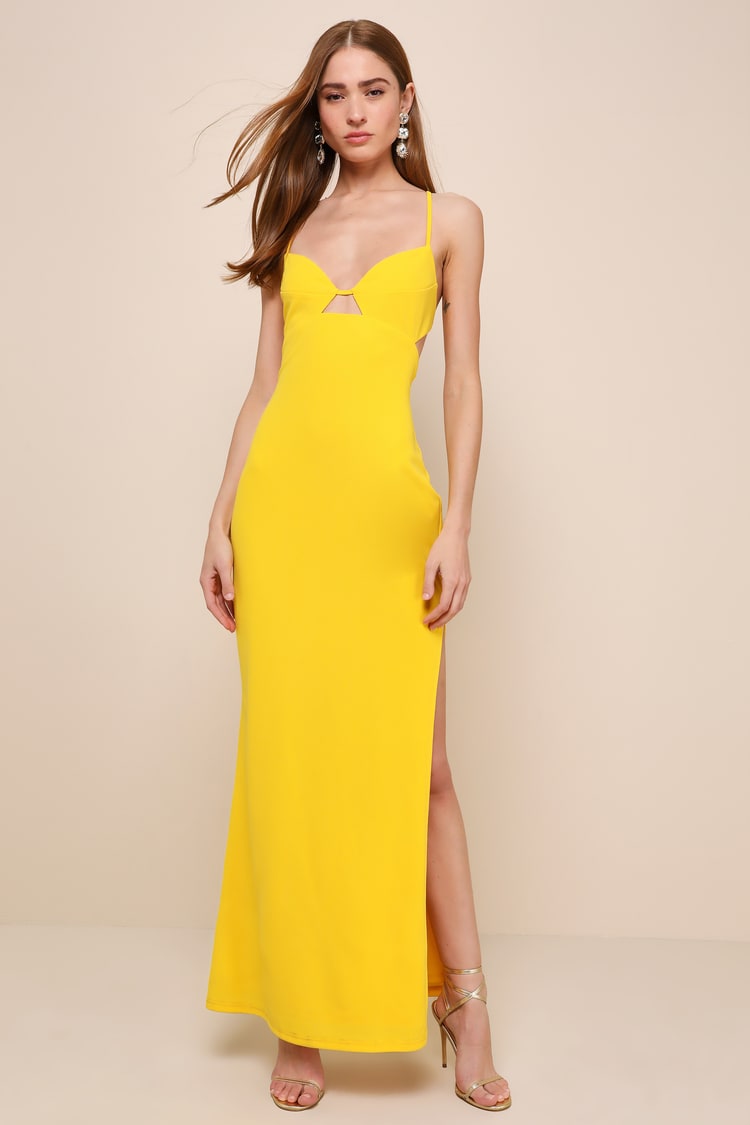 Incredibly Iconic Yellow Sleeveless Lace-Up Cutout Maxi Dress Incredibly Iconic Yellow Sleeveless Lace-Up Cutout Maxi Dress