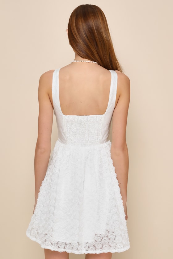 White Jacquard Dress - Rosette Bustier Dress - Cute Mini Dress - Lulus
