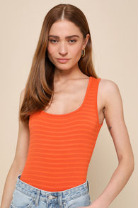 Flattering Moment Orange Textured Knit Bodysuit 1