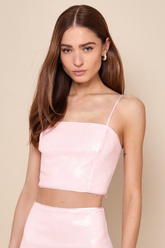 Special Stunner Pink Sequin Sleeveless Crop Top 2