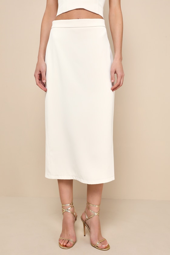 Cream Midi Skirt - High-Rise Midi Skirt - Column Midi Skirt