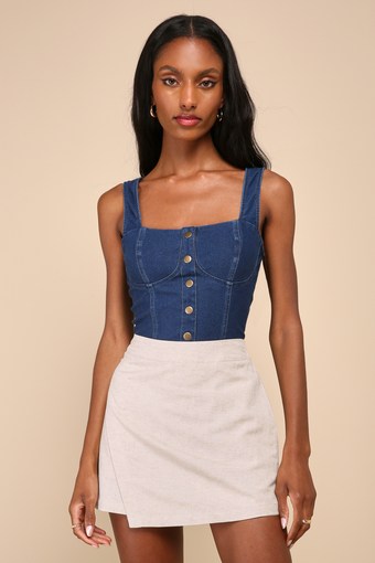 Breeziest Beauty Beige Linen High-Rise Skort 1