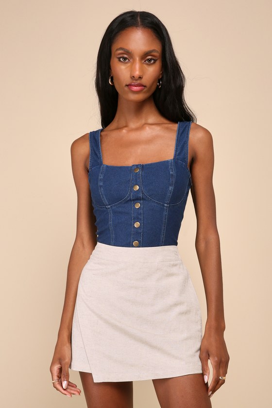 Breeziest Beauty Beige Linen High-Rise Skort 1