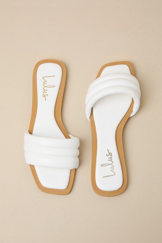 Ameeria White Flat Slide Sandals 1