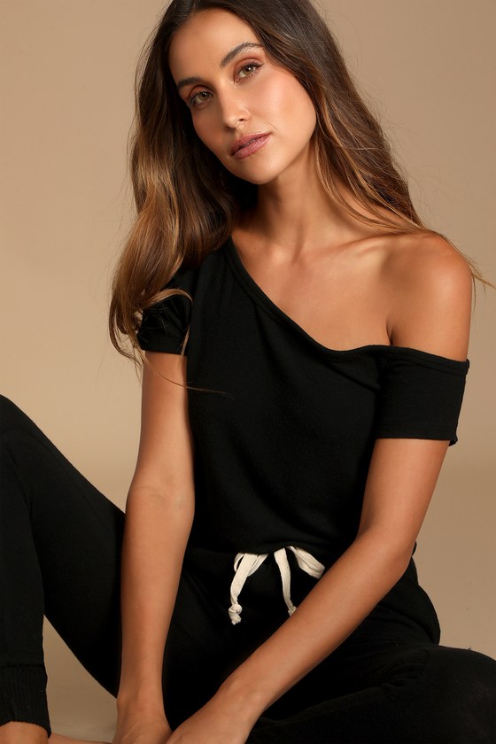 Relaxing Weekend Black Off-the-Shoulder Lounge Jumpsuit 7