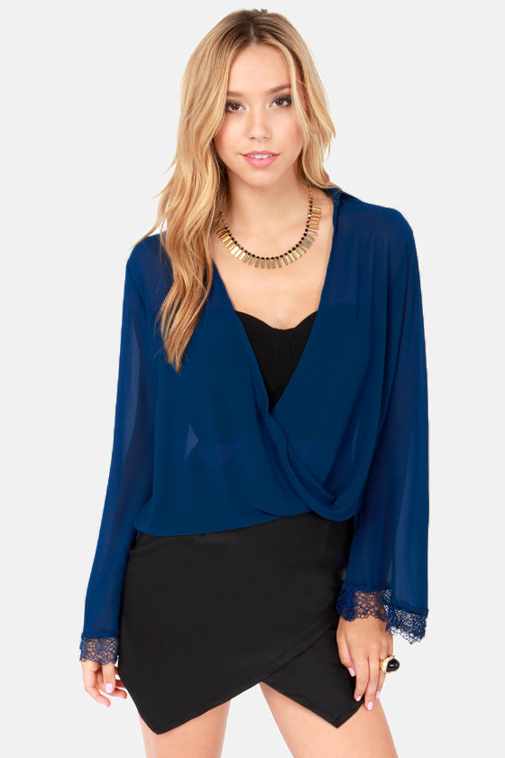Sexy Blue Top - Long Sleeve Blouse - V Neck Top - $35.00 - Lulus