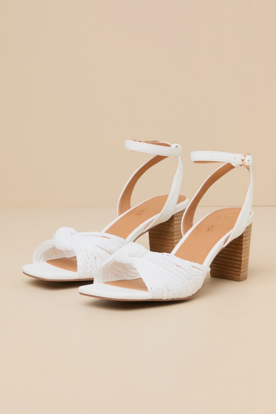 Jaylea White Knotted Ankle Strap High Heel Sandals 1
