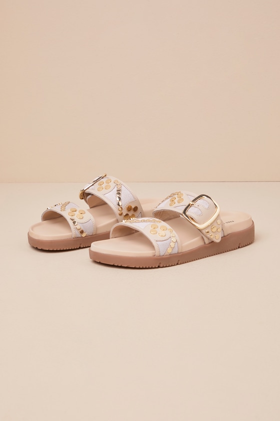 Revelry Plaster Taupe Studded Buckle Slide Sandals 2