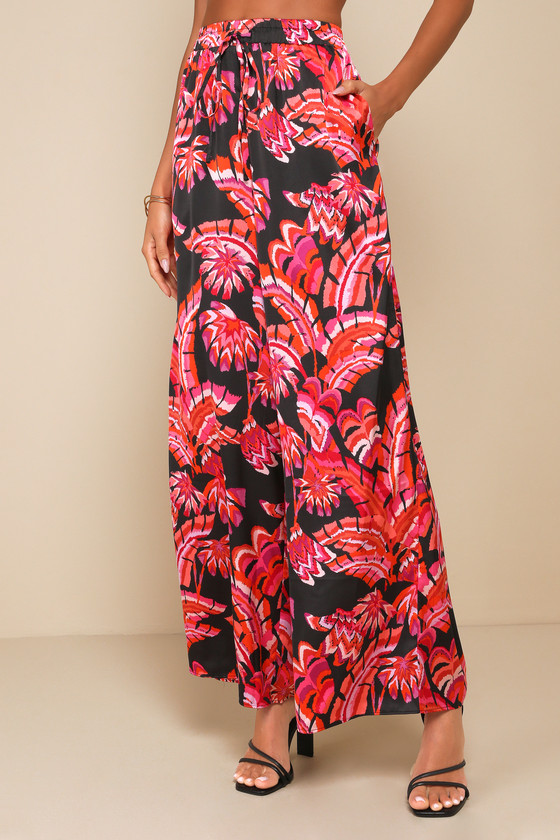 Summer Tropical Style Unique Pleated Elastic Waist Pocket Straight Leg Pants