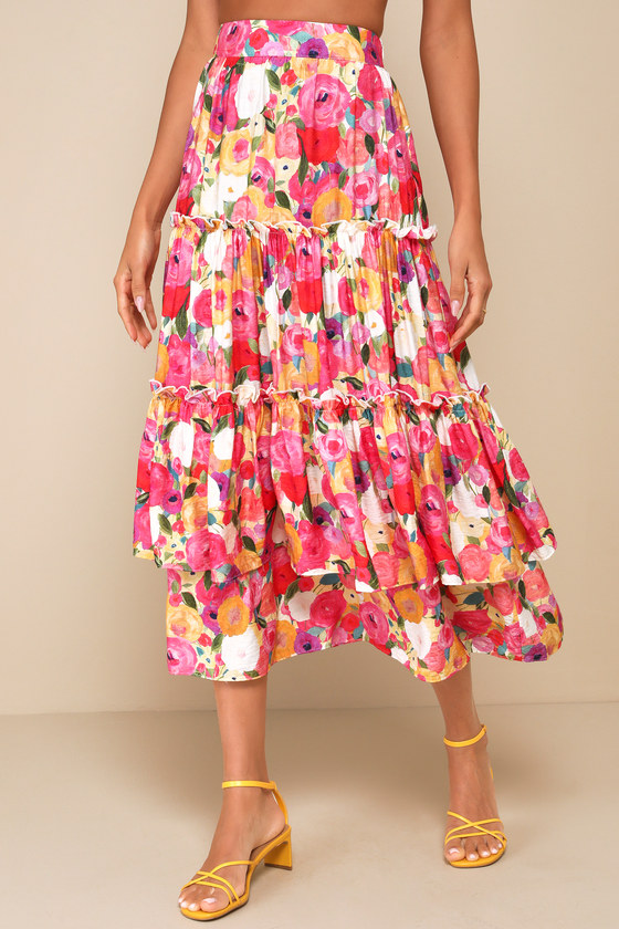 Kira Flower High Rise Midi Skirt main image 1