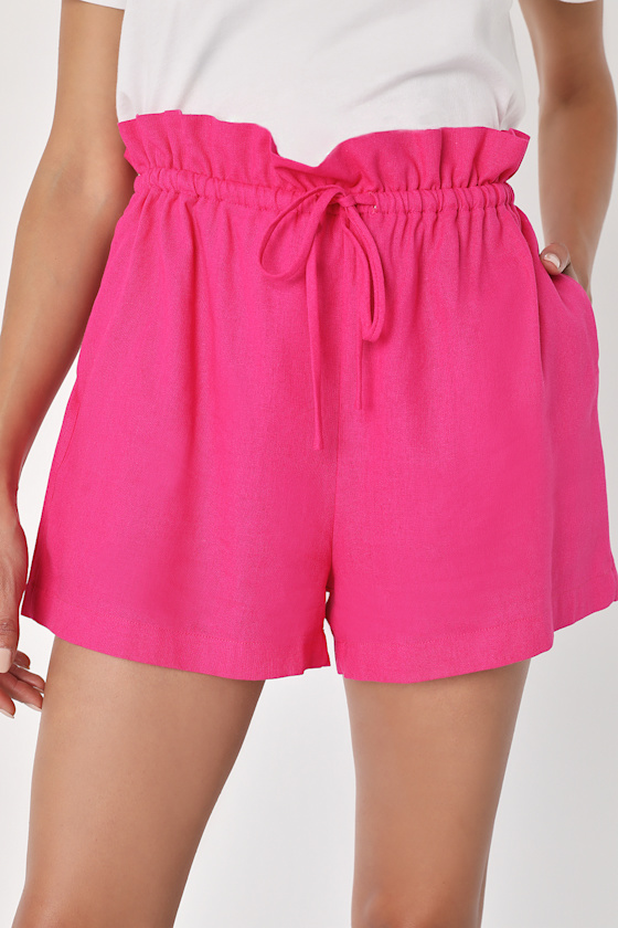 Impromptu Icon Hot Pink Linen Paperbag Waist Shorts 3